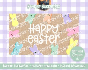 Happy Easter Banner Template | Pastel Bunny Party Decor (Digital Download)