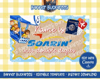 Soarin' Inspired Birthday Banner Template | Double Digits Disney Trip Banner | Editable Canva Theme Park Birthday Sign