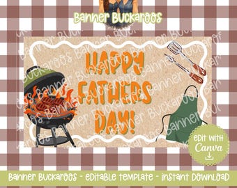 Father's Day BBQ Banner Template, Grill Master Cookout Decor (Digital Download)