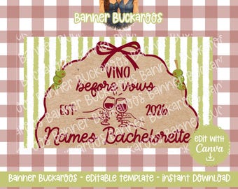 Vino Before Vows Bachelorette Banner Template, Winery Bach Party Decor (Canva Download)