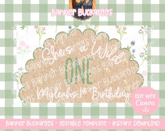 Wildflower Birthday Banner Template | First Birthday Party Decor | Editable Canva (Digital Download)
