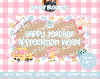 Teacher Appreciation Banner Mockup | Editable Canva Template | Classroom Door Sign | Instant Download Digital File