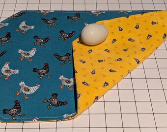 Manteles individuales reversibles con diseño de gallinas y flores (juego de 6)