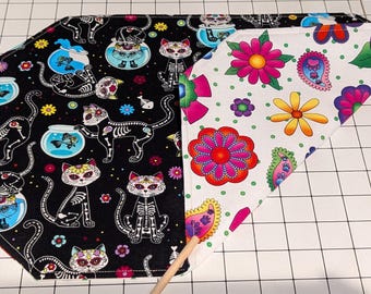 Manteles individuales reversibles con forma de gato para el Día de los Muertos (juego de 6)