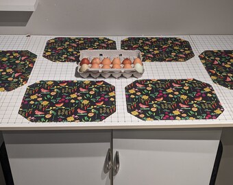 Black Honey Chicken and Chicks Reversible Placemats (Set of 6)