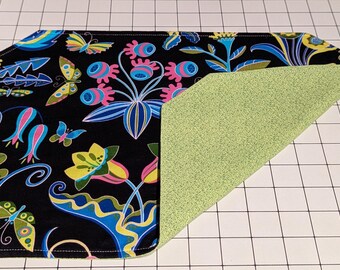 Manteles individuales reversibles con flores de neón (juego de 6)