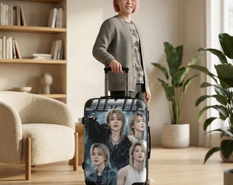 Maleta con collage de retratos de Jimin | Equipaje de viaje K-Pop