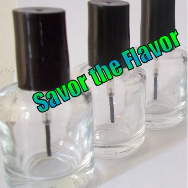 3 Empty NAIL Polish Bottles 0.5 oz 15 ml Brushes Included Clear Glass Round