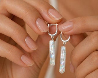Sterling Silber 925 Perle Tropfen Ohrringe Lange Barock Süßwasserperle Minimal Schmuck