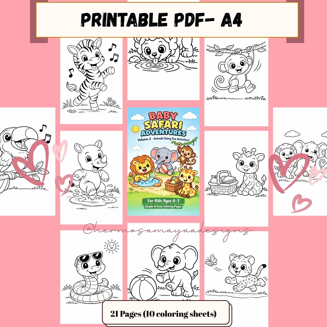 Baby Safari Animals Coloring Book, Jungle Adventures for Kids Ages 4-7 ...