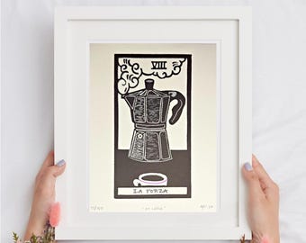 The Roman Tarot - Strength, linocut print