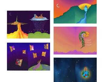 Feminine Empowerment Blank Greeting Cards – Bold, Vivid Colors, Transformation, Celestial, Nature  (5-Pack)
