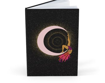 Dreamer on Crescent Moon Journal | Celestial Illustration Hardcover A5