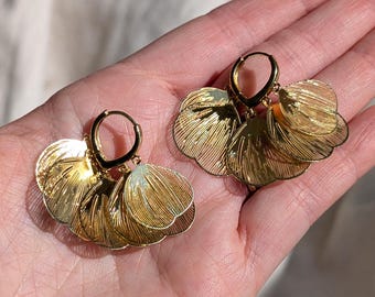 Gold Floral Petal Statement Hoop Dangle Earrings, Lightweight Oversized 14k Gold Jewelry, Gift for Her, Bridal Earrings, Bridesmaids Gift