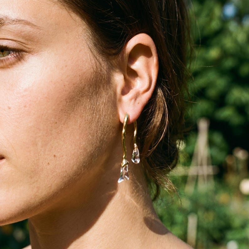 Double Sided Drip Resin Earrings, Unique Organic Drop Studs, Korean Inspired Jewelry, 14k Gold Drop Earrings, Unique Gift for Her image 1