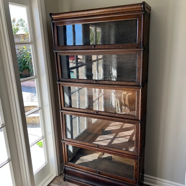 The globe wernicke co antique barristers bookcase lawyers bookshelf wooden euc