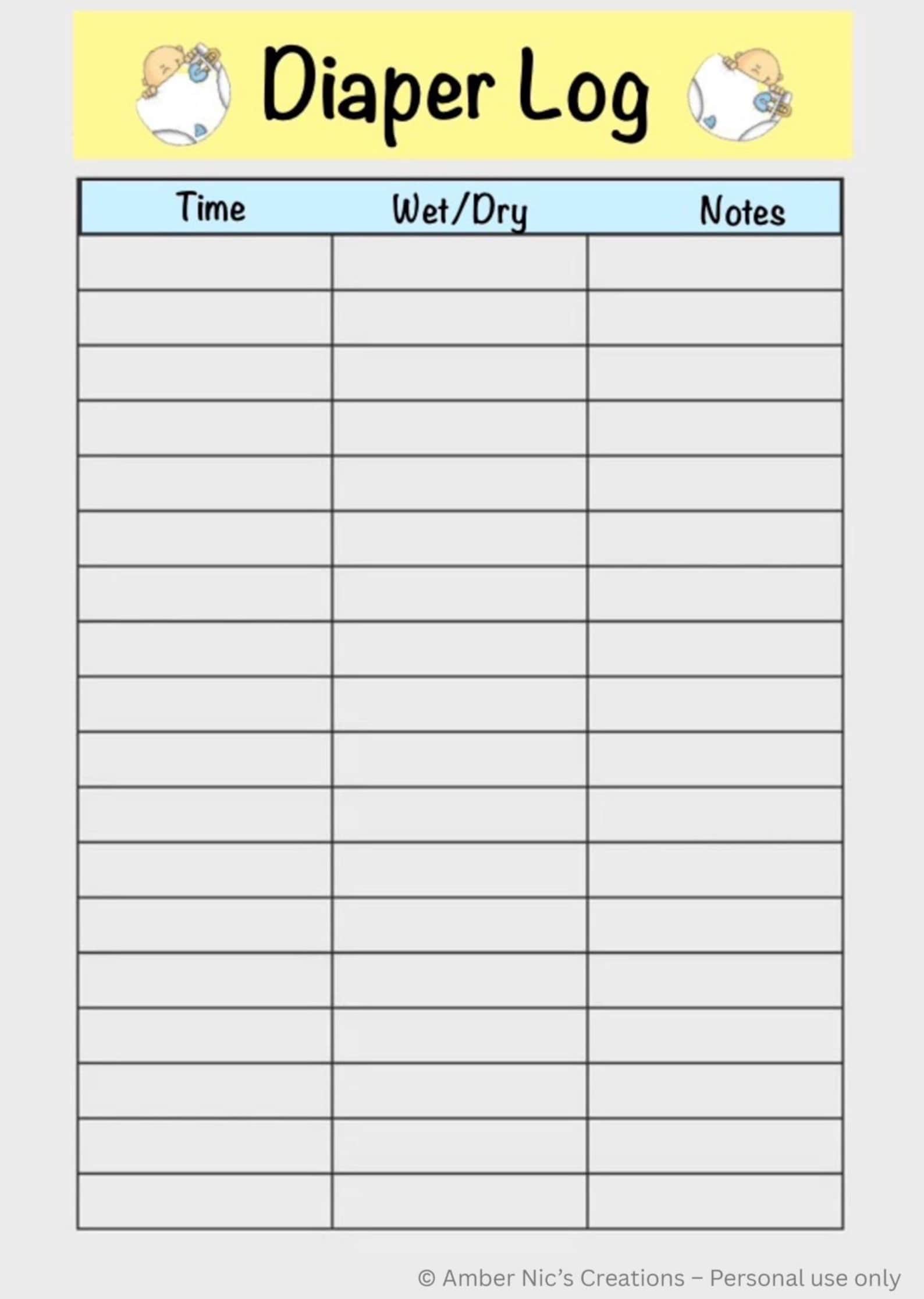 Diaper Change Log Printable | Baby Diaper Tracker | Newborn Care Chart ...
