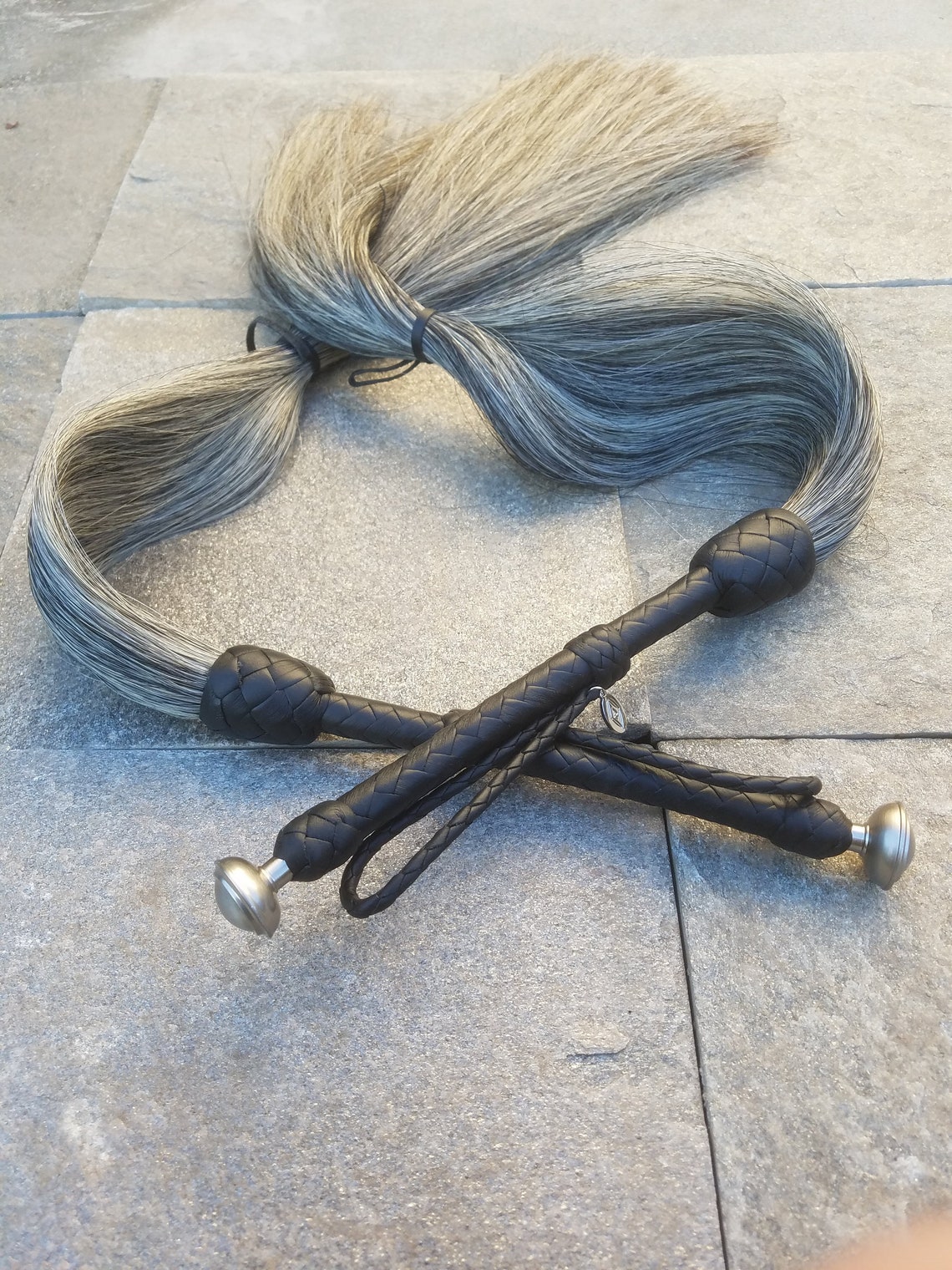 Horse Hair Flogger Set Silver Gray Etsy