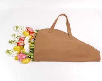 Canvas Bouquet Carrier Bag – Floral Gift Tote, Custom Logo Available - Hand Carry L
