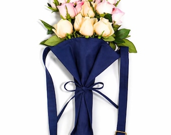 Bolso de lona azul personalizado para flores, bandolera ajustable para ramos.