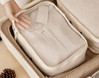 Organic Cotton Packing Cubes Set | Travel Organizer Bags | Natural Wardrobe Storage System