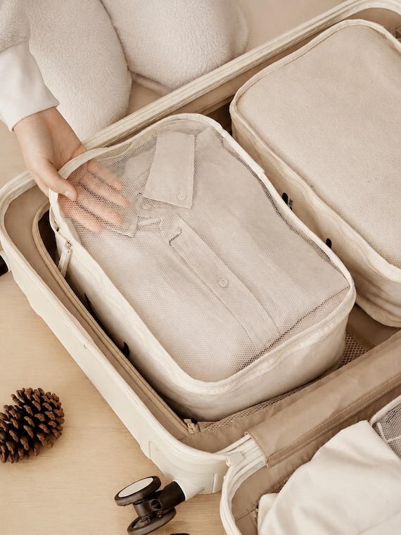 Cotton Packing Cubes Set | Travel Organizer Bags | Natural Wardrobe Storage System