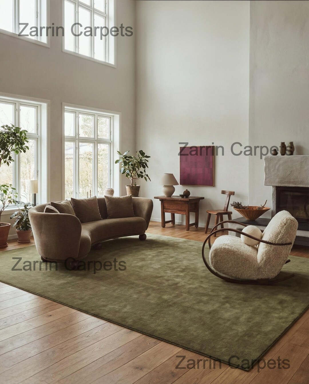 Hand-tufted Moss Green Wool Rug: Modern Solid Area Rug - Etsy