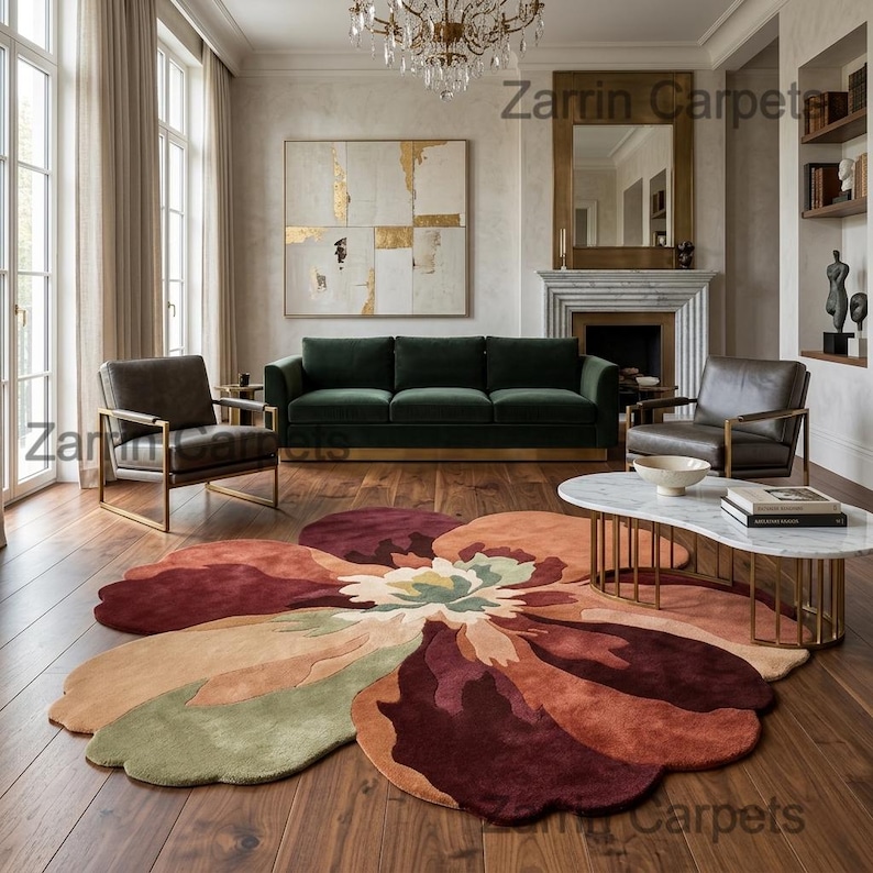 Irregular Flower Hand Tufted Wool Rug | Abstract Petal Area Carpet ...