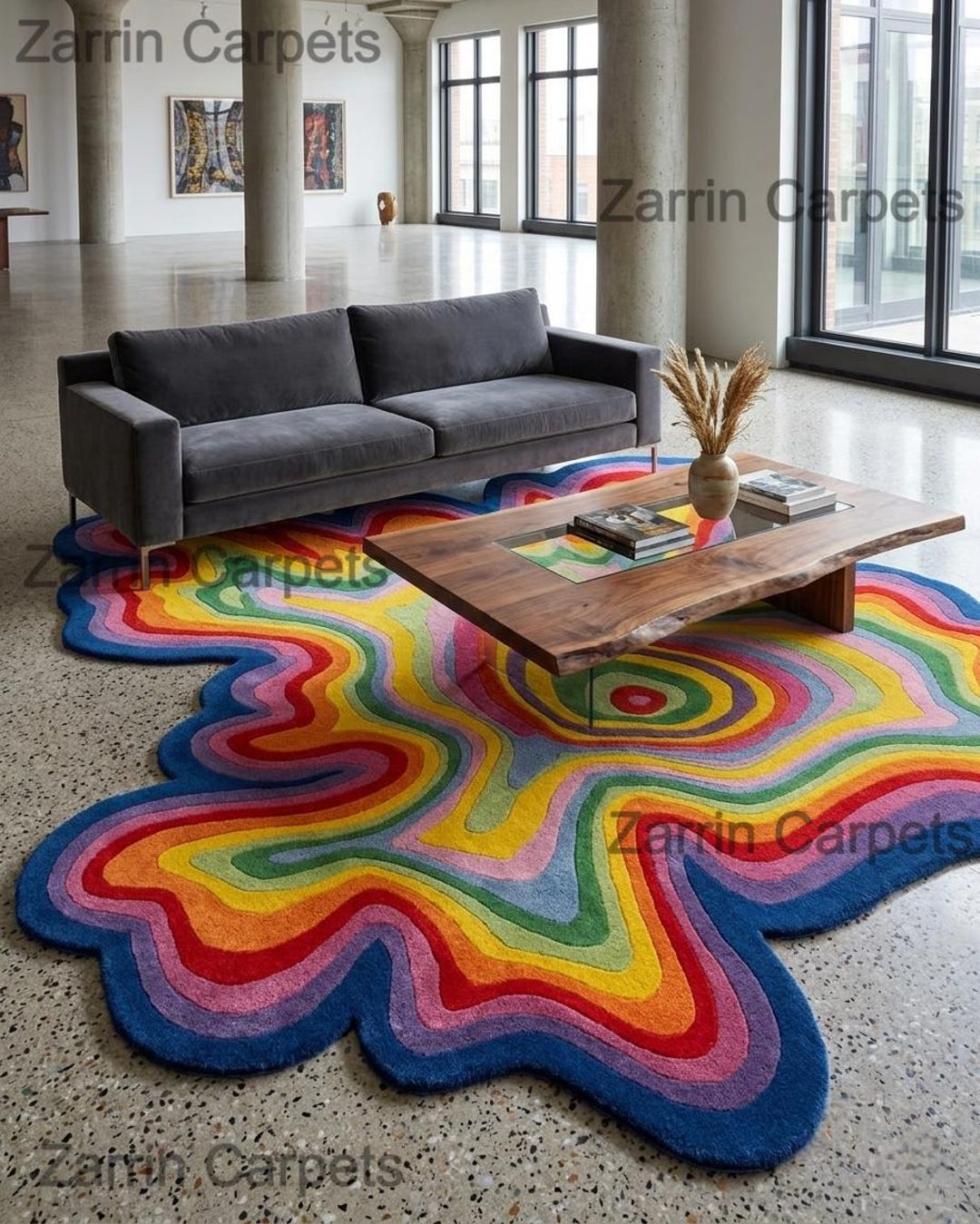 Wool Rainbow Rug Hand-tufted Wool Rainbow Wavy Rug, Organic Shape Topographic Carpet - Etsy