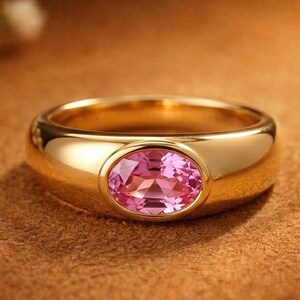 Solitaire Oval Cut Pink Ruby Engagement Ring, 14k Yellow Gold Ruby Ring, July Birthstone Promise Ring, East West Anniversary Gift Ring