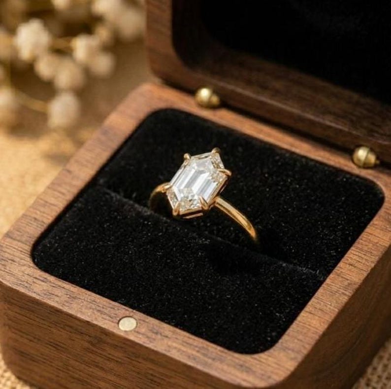 3ct Dutch Marquise Moissanite Engagement Ring, Step Cut Solitaire in 14k Gold or Sterling Silver, Unique Vintage Inspired Wedding Bride Ring image 1