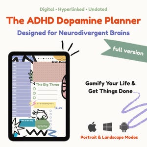 ADHD-vriendelijke braindump dagelijkse reset digitale planner, ongedateerde productiviteit Checklist notabele dopaminetracker, uitvoerend hulpmiddel Goodnotes