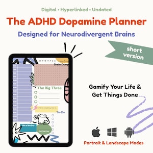 ADHD Dopamin Digital Planner, Odaterad CollaNote Utskrivbar Tracker, Goodnotes Brain Dump Checklista, Dagligt Verktyg för Exekutiva Funktioner