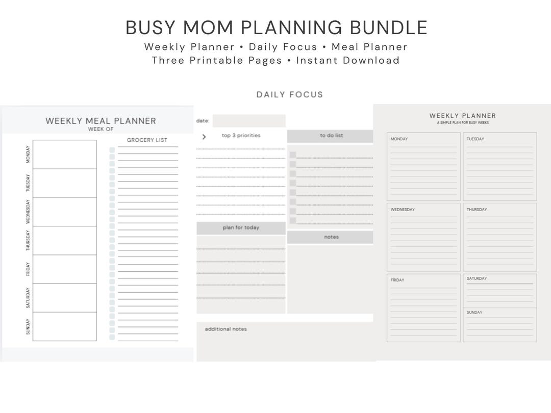 Busy Mom Planner Bundle Printable | Weekly Planner, Daily Focus Page ...
