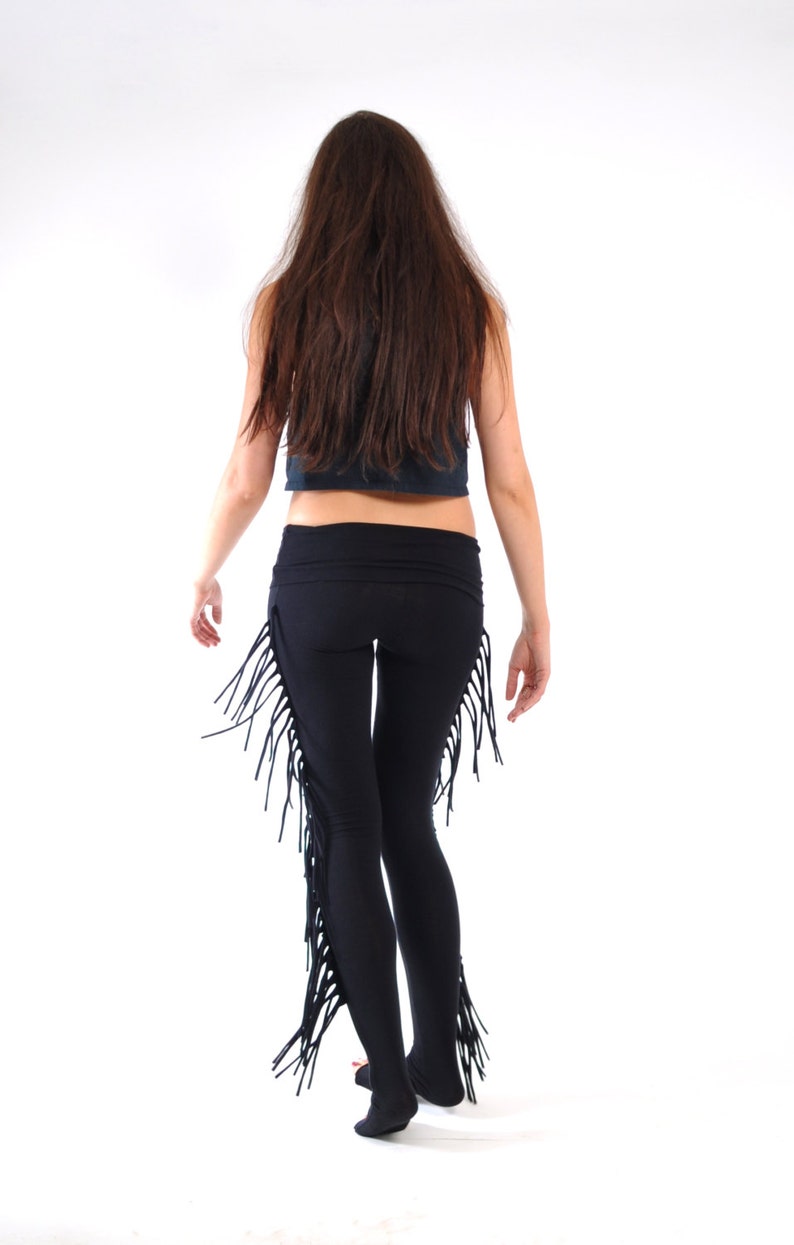 XL Hiphugger Leggings L S Yoga Fringe Pants M Stretch Cotton Pants Sizes XS Extra Long Foldover Waistband Pants Fringe Leggings