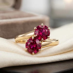 2Ct Round Cut Lab-Created Ruby Women's Party Wear Ring 14k Yellow Gold Finish, Birthstone Ring, Vintage Ring, Bypass Ring, Gift For Her