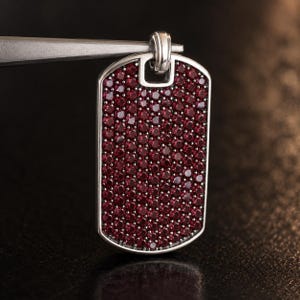 5CT Round Cut Lab-Created Ruby Men's Dog Tag Pendant 14K White  Gold Plated Silver, Rapper's Pendant, Hip Hop Pendant, Gift For Him