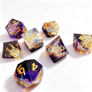 Lavender Dream, Handcrafted Sharp-Cornered Dice Set, 7 Aurora Ice Crystal Resin Dice, Tabletop Role-Playing Games Compatible with D&D Shadow