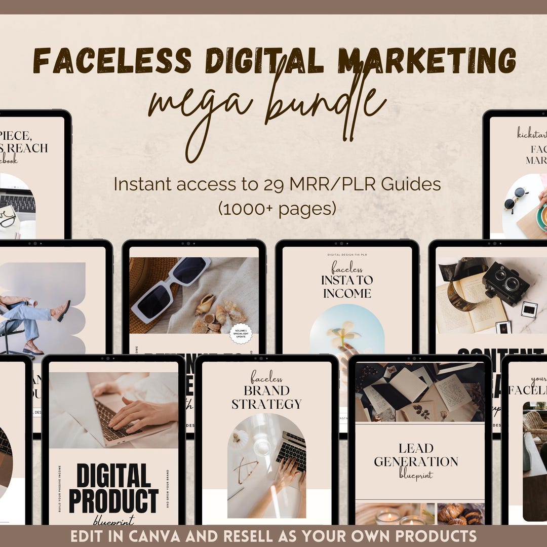 Faceless Digital Marketing Mega Bundle | Canva Templates With MRR & PLR ...