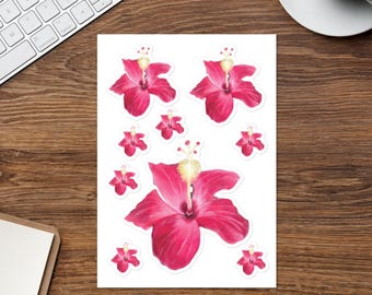Sticker sheet, hand-painted hibiscus
