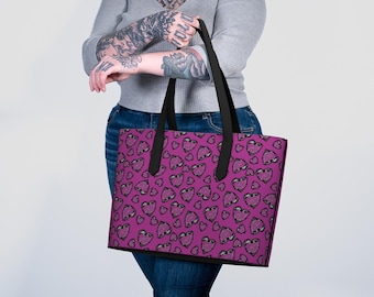 Pink Dark Hearts Vegan Leather Tote Bag
