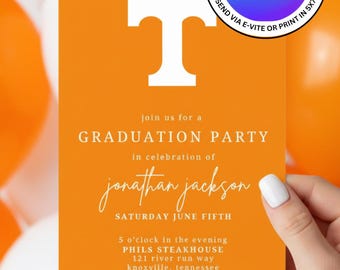 University of Tennessee Graduation Party Invitation Template. Easily Editable Invitation. Instant Download. Print 5x7 or Send Digital Invite