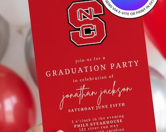 North Carolina State University Graduation Party Invitation Template. Easily Editable Invite. Print 5x7 or Digital Invite. Instant Download.