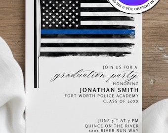 Police Graduation Party Invitation Template. Instant Digital Download, Edit Easily in Canva for FREE. Print 5x7 or Send E-vite.