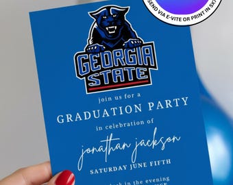 Georgia State University Graduation Party Invitation Template. Instant Digital Download, Easily Editable. Print 5x7 or Send Digital Invite.