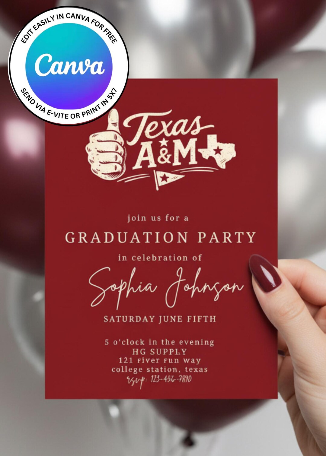 Qsmp Invitations Texas A&M University Graduation Party Invitation Template. Instant ...