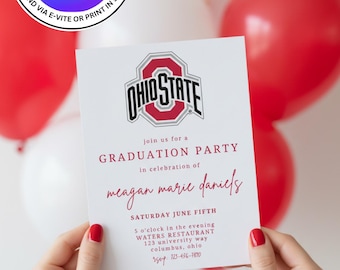 Ohio State University Graduation Invitation Template. Instant Digital Download, Edit Easily in Canva for FREE. Print 5x7 or Send via E-vite.