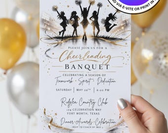 Cheerleading Banquet Awards Night Celebration Invitation Template. Instant Digital Download, Edit Easily in Canva for FREE.