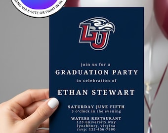 Liberty University Graduation Party Invitation Template. Instant Digital Download, Edit Easily in Canva. Send E-vite or Print in 5x7.