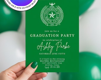 University of North Texas UNT Graduation Party Invitation Template. Instant Digital Download Edited Easily in Canva for FREE.